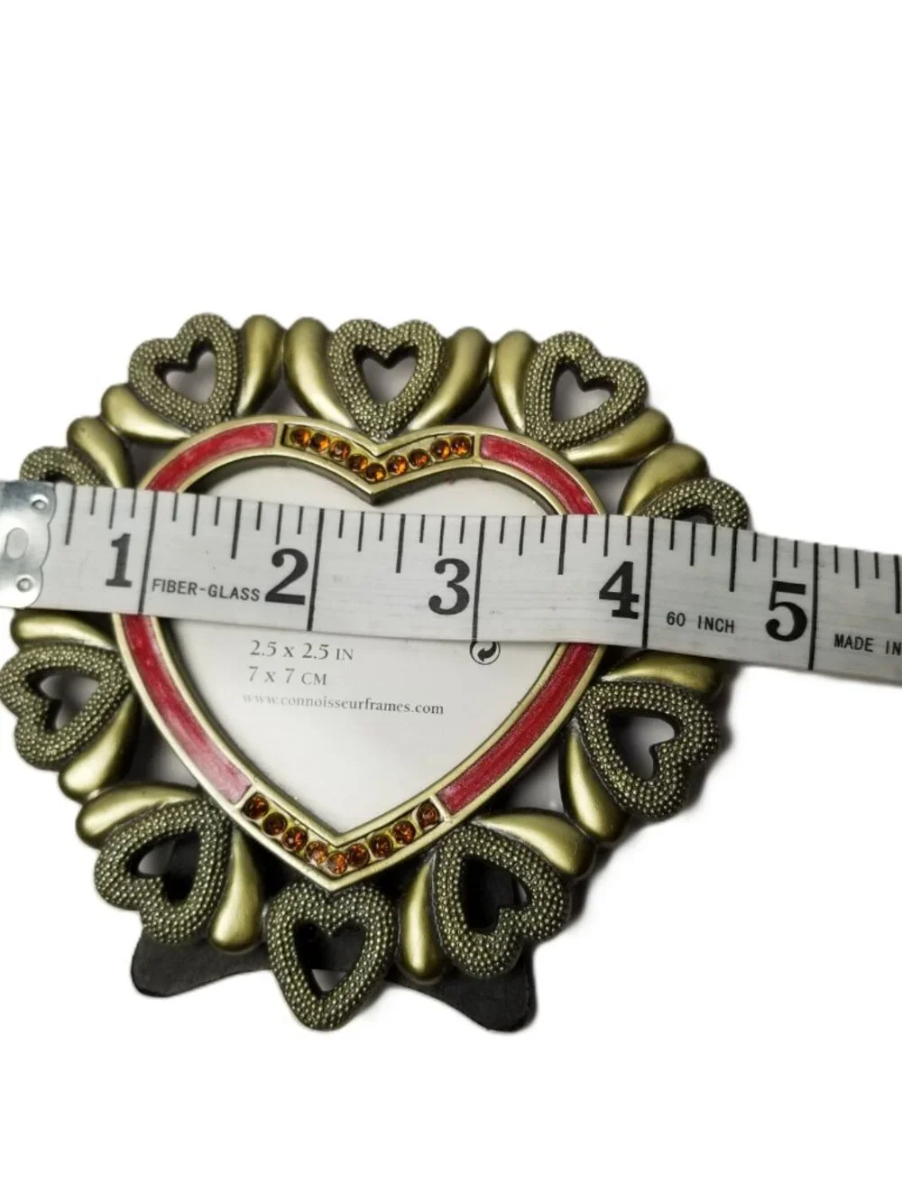 Connoisseur Heart Picture Frame Gold Tone Rhinestone 2.5x2.5 Tabletop Decor
